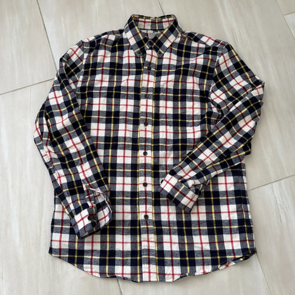 LL Bean Mens Flannel Shirt Size Large Scotch Plaid Traditional Fit 100% Cotton